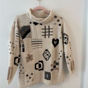 Mixed Patches Handknit Alpaca Sweater - Cream and Autumn NWOT